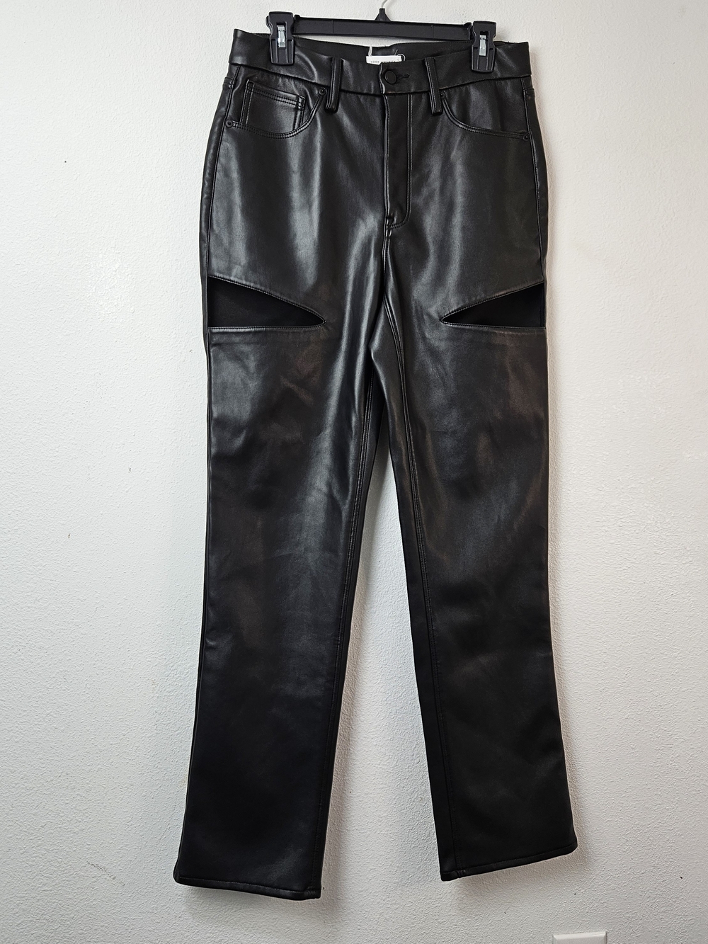 Good American Womens's  Black Faux Leather Straight-Leg Pants Cut-out Size 10